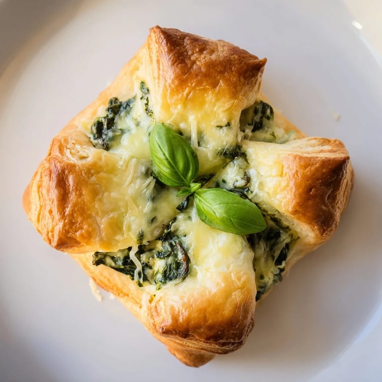 Deliciously flaky Lucky Clover St. Patricks Day Bites, showcasing a savory filling with fresh basil clovers on top.