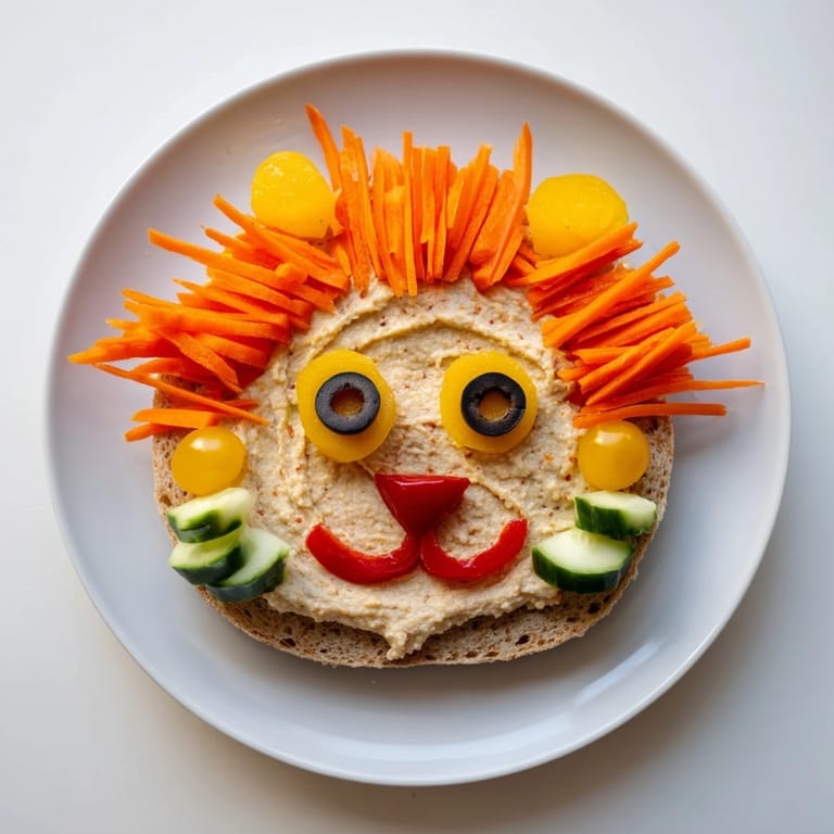 A delightful King of the Jungle Lion Lunch Board with a colorful arrangement of healthy snacks.