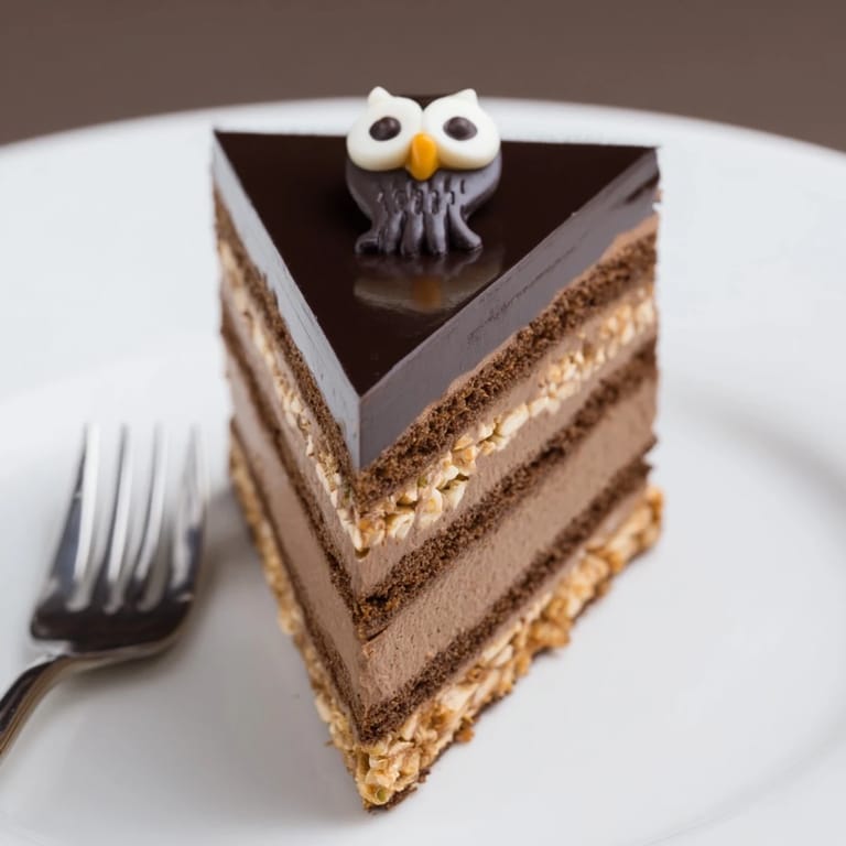 This Plaisirs Sucrés Hibou de la Nuit entremets shows a gleaming chocolate glaze, ready to serve with style.