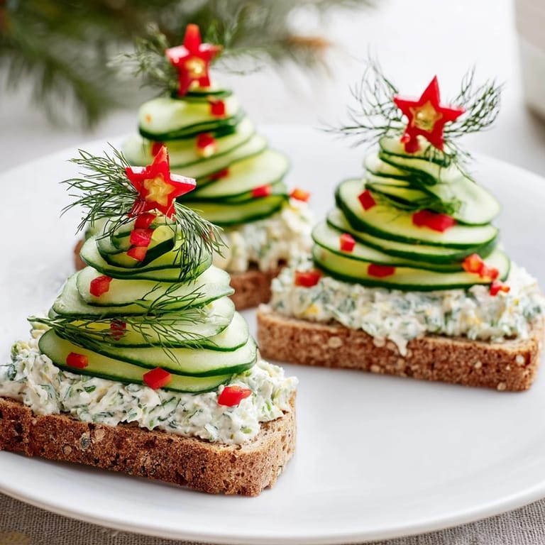 Vibrant Cucumber and cream cheese tree stacks, layered with cucumber and cream cheese, create a visually appealing snack or appetizer.