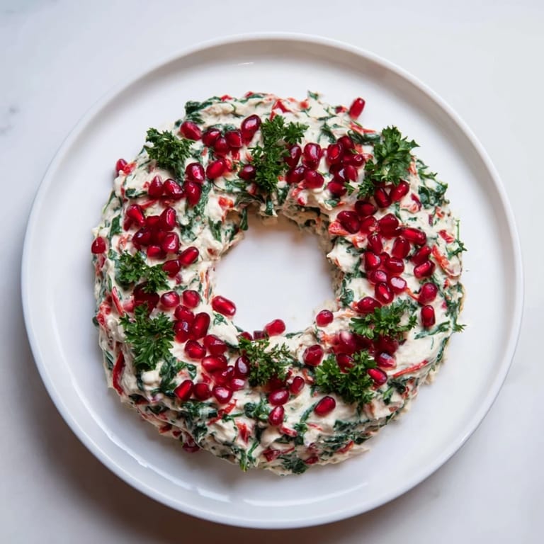 Delicious, easy-to-make red pepper and spinach dip wreath, perfect for dipping with crackers.