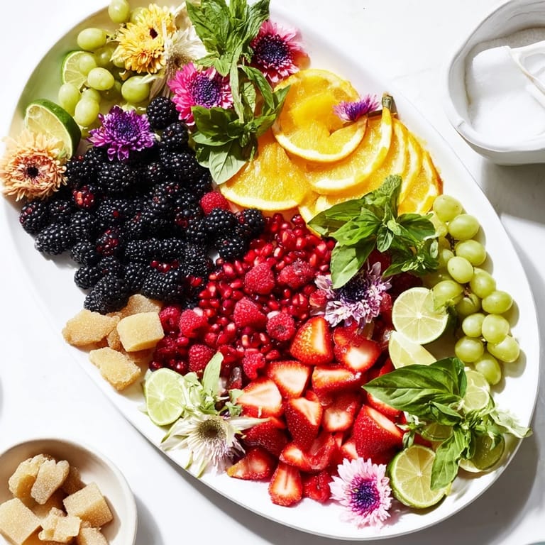 Taste the celebration! A beautifully arranged Bubbly Bar Garnish Platter with fresh fruit and edible accents.