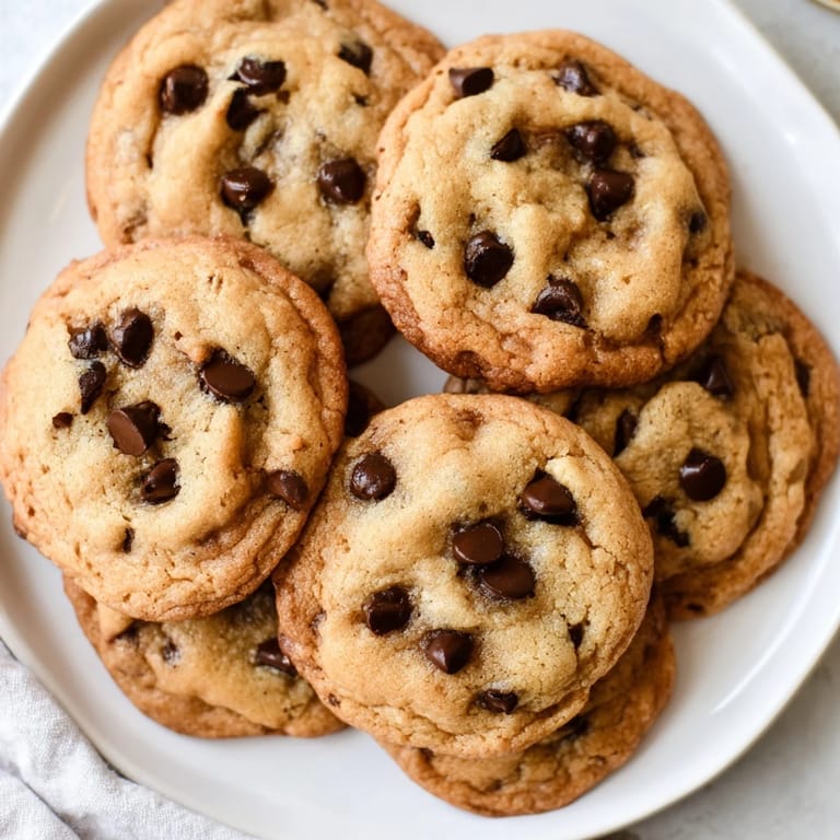 A stack of freshly air-fried chocolate chip cookies, each studded with melted chocolate, looks inviting!