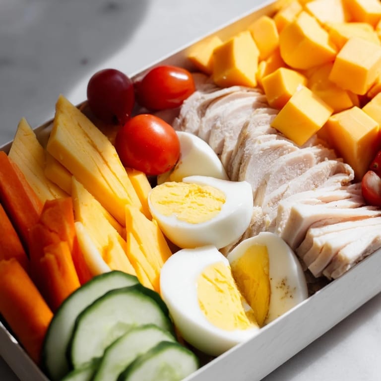 Freshly prepared Protein Snack Boxes, ideal for a quick, healthy lunch, featuring crackers and apples.