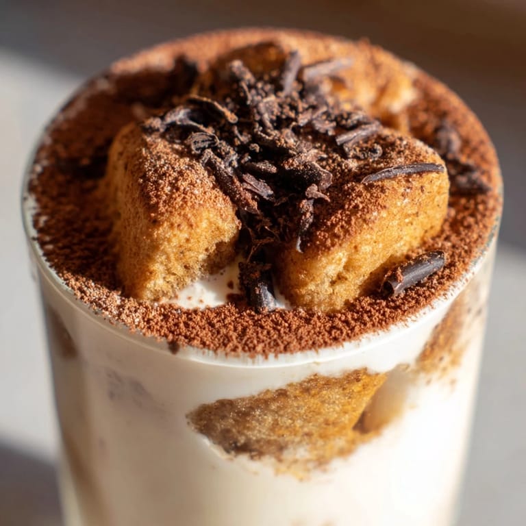 Deconstructed Tiramisu Shots: chilled shot glasses filled with a decadent Italian dessert, dusted with cocoa powder.