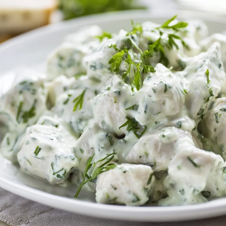 Hearty Green Goddess Chicken Salad with sliced avocado and cucumber, perfect for a quick, healthy lunch or light dinner.