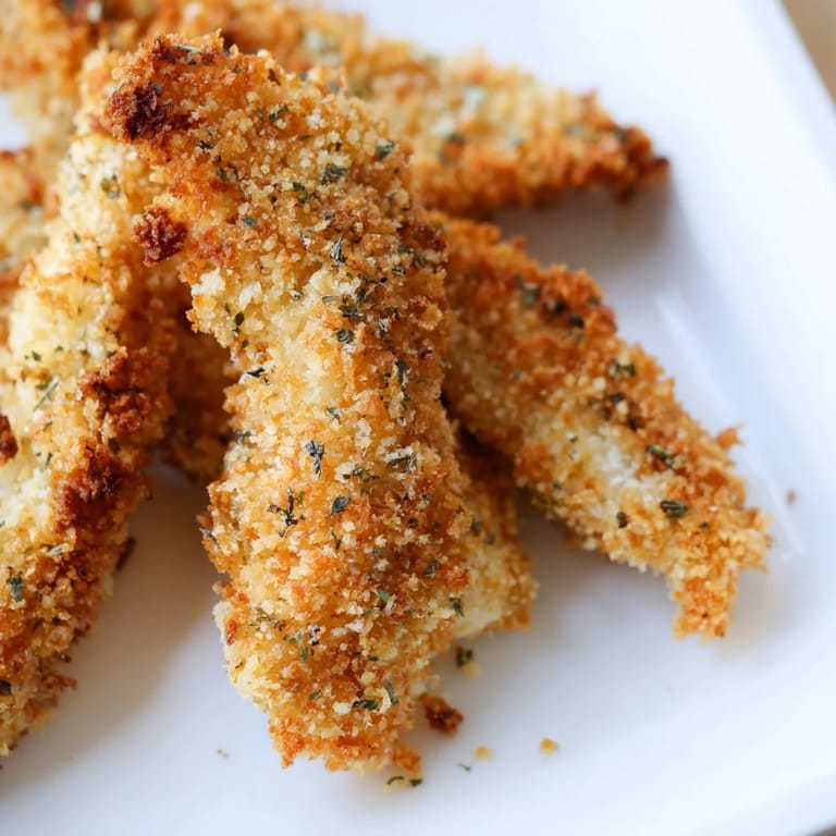 Freshly baked Crispy Panko Chicken Strips displayed on a wire rack for extra crunch, alongside colorful dipping sauces.