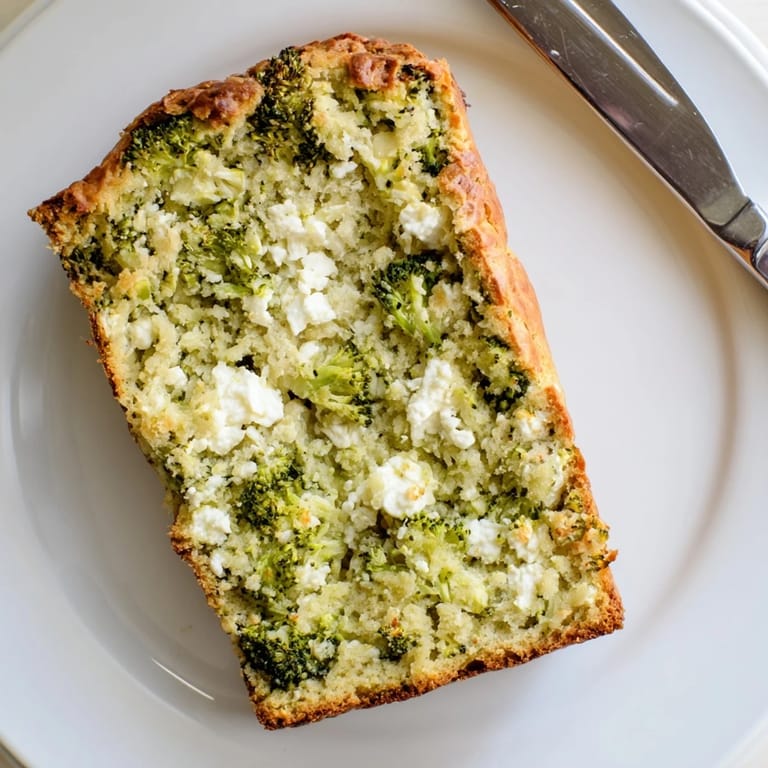 Freshly baked broccoli and feta loaf cooling on a wire rack, perfect for a Mediterranean-inspired snack or light meal.  