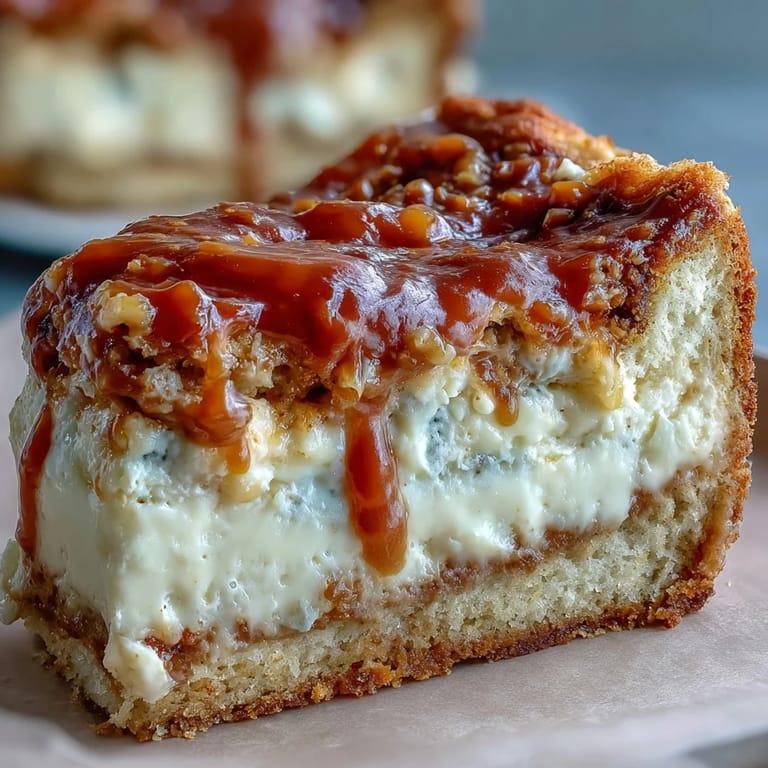 Warm Caramel Cream Cheese Bread loaf with caramel drizzle, ideal for breakfast or dessert with a cup of coffee.