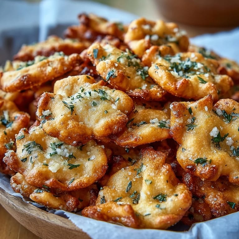 Ranch Oyster Crackers cooling on a tray, extra crispy from the oven with visible herbs. Perfect vegetarian party snack or salad topper for busy U.S. home cooks.