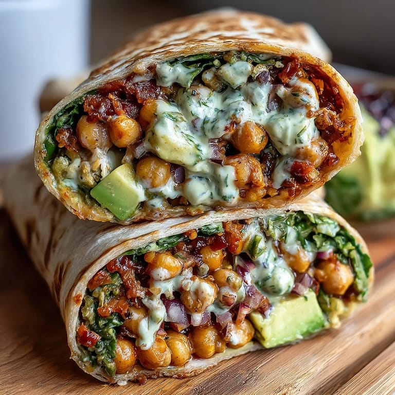 Wholesome vegan wrap with mashed avocado, crunchy bell peppers, and smoky chickpeas for a flavorful, healthy meal.  