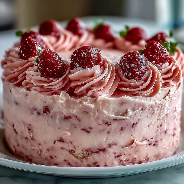 Layered vanilla cake frosted with vibrant strawberry buttercream, creating an eye-catching ombre design for Galentines celebrations.