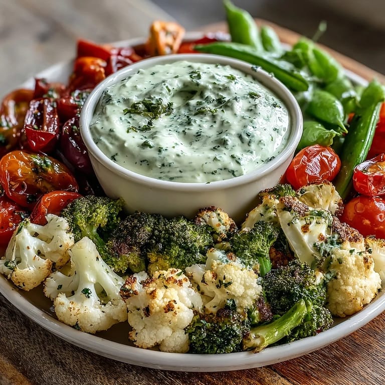 Kid-friendly Little Sprout Veggie Platter featuring cauliflower, radishes, and cherry tomatoes, paired with tangy, fresh Green Goddess dip for dipping fun.