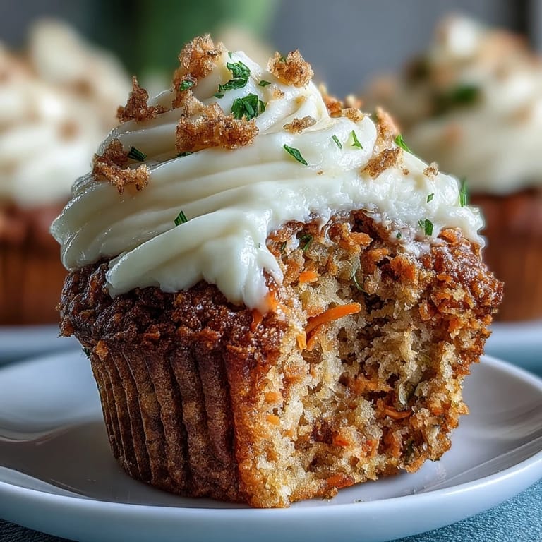 Wholesome breakfast muffins featuring fresh carrot and zucchini, swirled with lightly sweetened cream cheese for a tender bite.