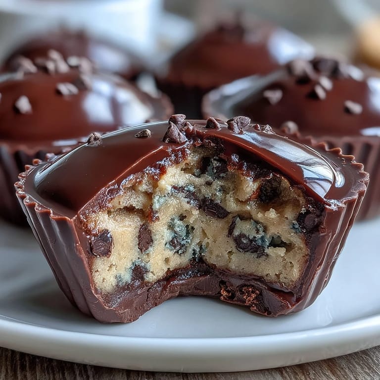 Decadent chocolate-covered peanut butter cups filled with sweet, safe-to-eat cookie dough, ideal for sharing or gifting.
