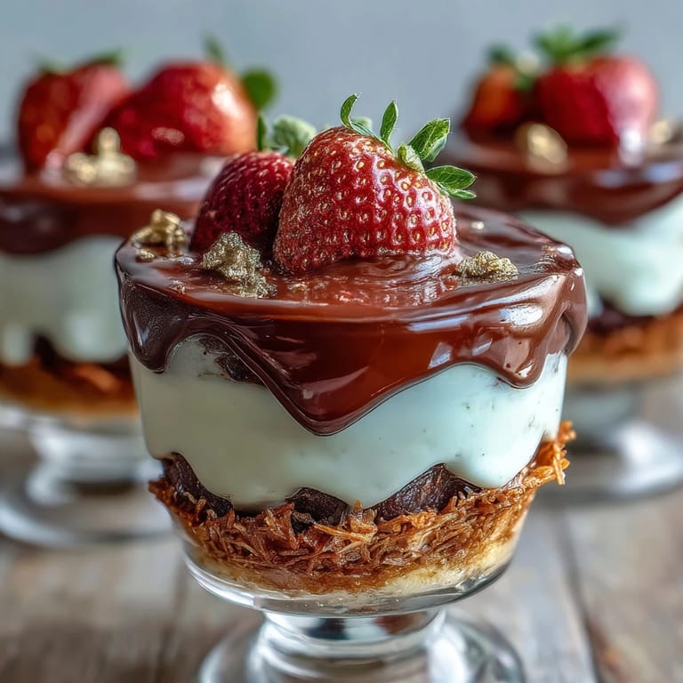 Elegant Dubai Chocolate Strawberry Cups: crisp kataifi pastry cups layered with rich chocolate, silky pistachio cream, and juicy strawberry halves.