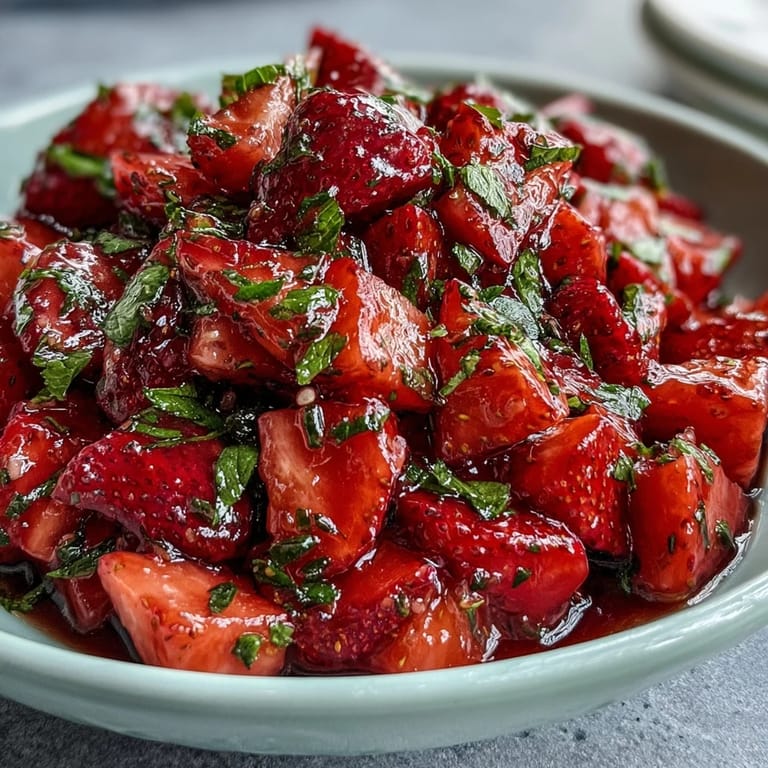 Refreshing summer fruit salad featuring strawberries, blueberries, and watermelon tossed in homemade lemonade dressing with mint garnish.