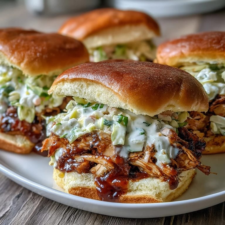 3. Flavorful pulled BBQ chicken piled high on toasted buns with crisp coleslaw for a classic summer sandwich.