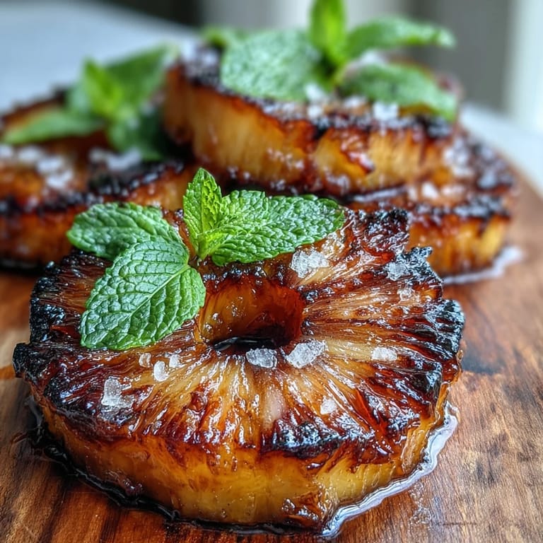 Juicy grilled pineapple wedges glistening with melted yuzu kosho butter, ready to serve.