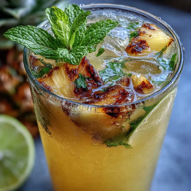 Refreshing Pineapple Coconut Agua Fresca, garnished with mint.