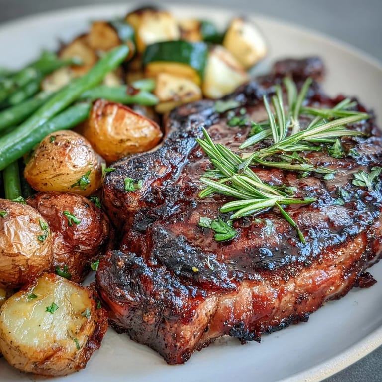 Golden crispy potatoes and tender steak, a delicious Father's Day sheet pan dinner.